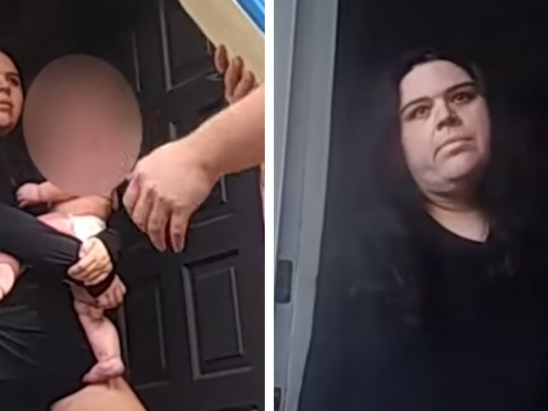 Police have released bodycam footage of tense welfare checks with Justine May conducted just weeks before her two young children would be found dead.