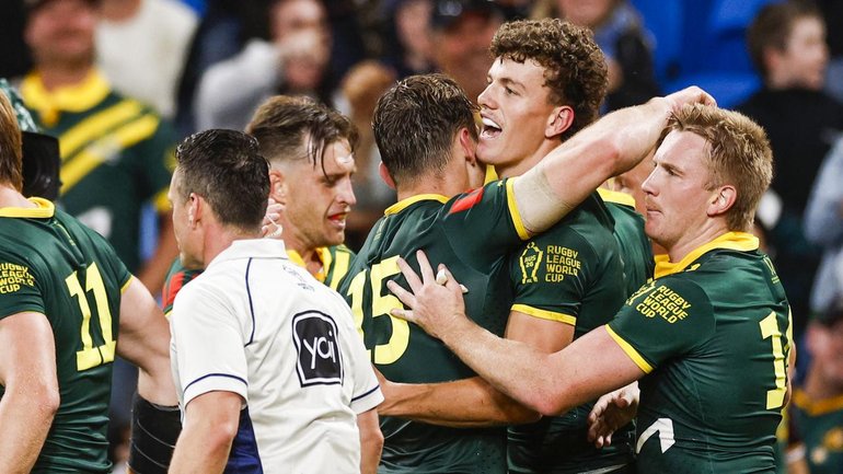 Jack Bostock scored a hat-trick on debut in Australia's incredible World Cup win in Sydney.  (Mark Evans/AAP PHOTOS)
