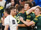 Jack Bostock scored a hat-trick on debut in Australia's incredible World Cup win in Sydney.  (Mark Evans/AAP PHOTOS)