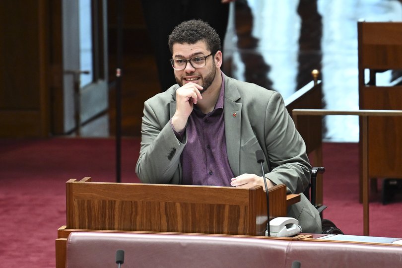 Senator Jordon Steele-John in the Senate chamber at Australian Parliament House in Canberra.