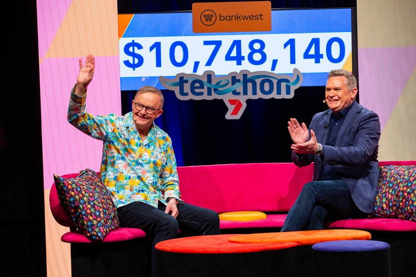 Pictures of Australian Prime Minister, Anthony Albanese at Telethon in Perth.