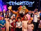 Fat Cat with Telethon kids Harris, Connor, Sophia and Emily in 2023. Ian Munro