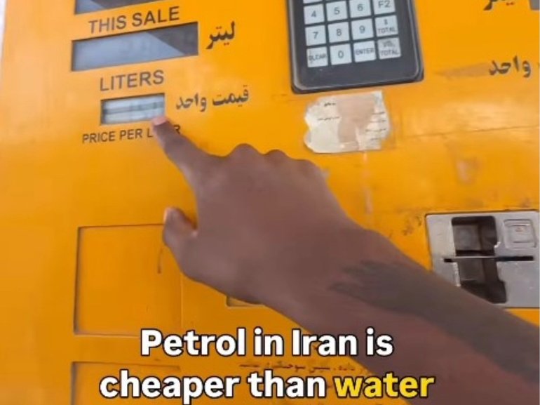 The Aussie tourist stopped at a service station and compared the petrol prices in Iran to Australia.