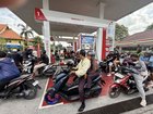 A fuel queue in Bali during chaotic shortages.