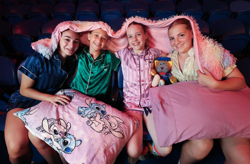 Layla Multari, Sophia Brandli, Kiani Rowe and Mikayla Rose 13 from the Hype Dance Academy with their sleeping gear ready for a Telethon sleepover night.