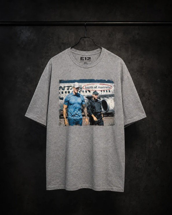 A t-shirt depicting Ben Robert-Smith’s arrest earlier this year.
