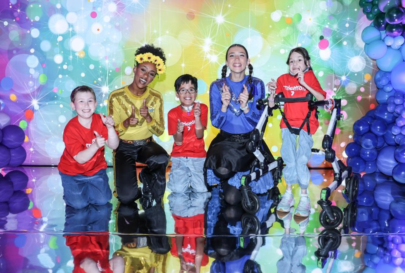 Little Telethon Stars Paige, Aiden and Olivia with The Wiggles.