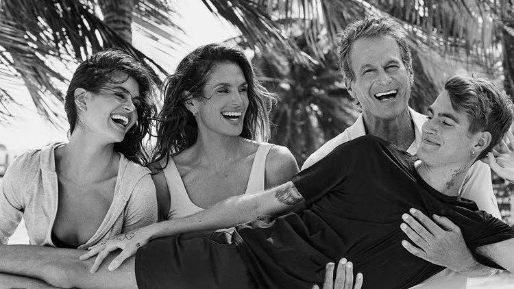 Presley Gerber pictured with his sister Kaia, and his parents Cindy Crawford and Rande Gerber.