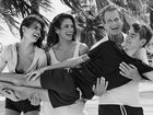 Presley Gerber pictured with his sister Kaia, and his parents Cindy Crawford and Rande Gerber.