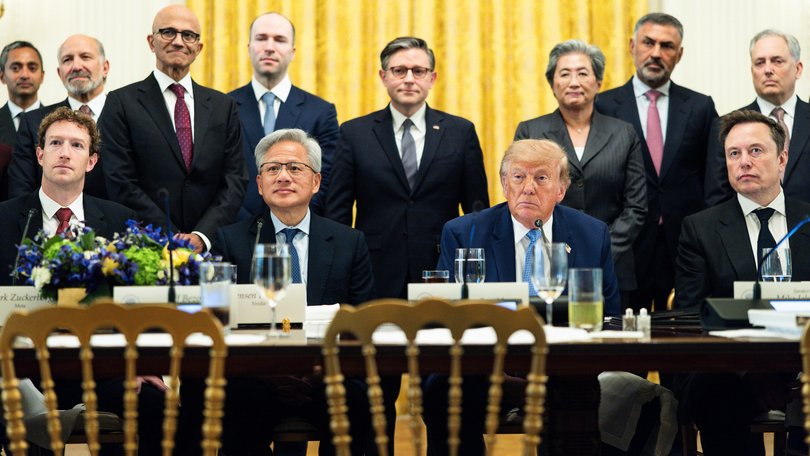 Mark Zuckerberg, Jensen Huang, Donald Trump and Elon Musk during a meeting with tech executives on artificial intelligence at the White House last month.