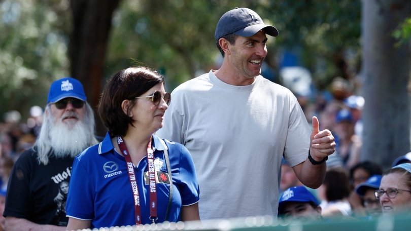 North Melbourne president Sonja Hood with new AFL coach Jaymie Graham at an AFLW game.