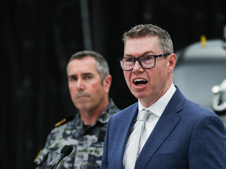  Pat Conroy, is joined by the Chief of Navy, Vice Admiral Matt Buckley in Sydney on Monday.