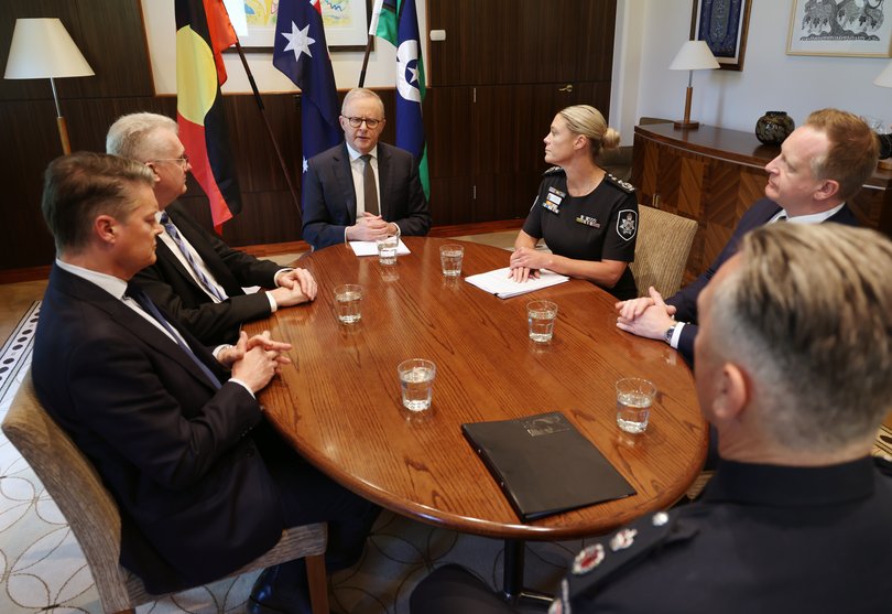 Prime Minister Anthony Albanese met with AFP Commissioner Krissy Barrett and Victorian Police Chief Commissioner Mike Bush along with other officials in the wake of the attack.