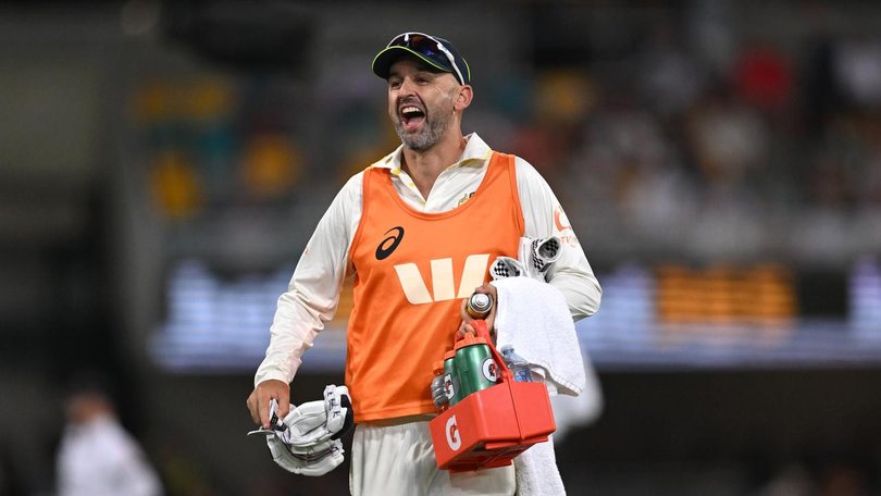 As he had been in Brisbane in December, Nathan Lyon was on drinks duty at Gqeberha. (Dave Hunt/AAP PHOTOS)