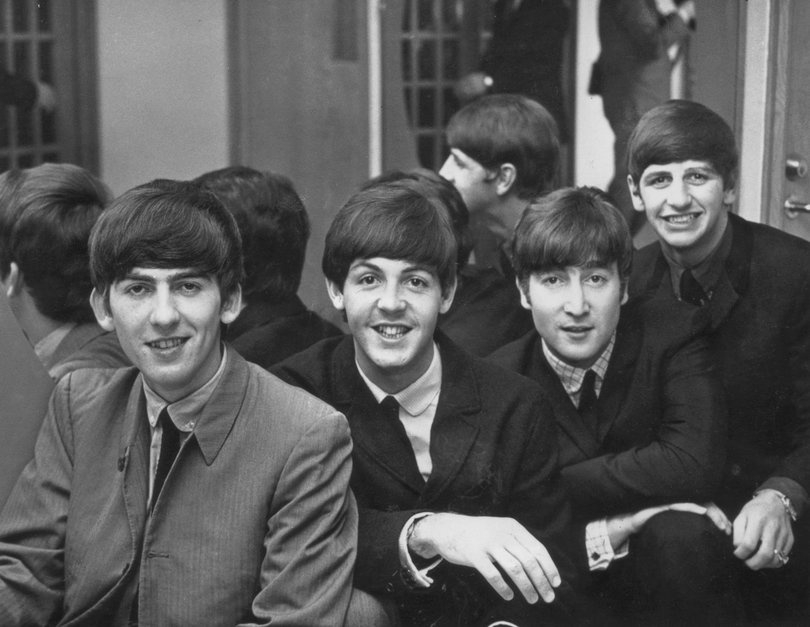 1963:  British pop group The Beatles, from left to right: George Harrison (1943 - 2001), Paul McCartney, John Lennon (1940 - 1980) and Ringo Starr, in Sweden.  (Photo by Keystone/Getty Images)