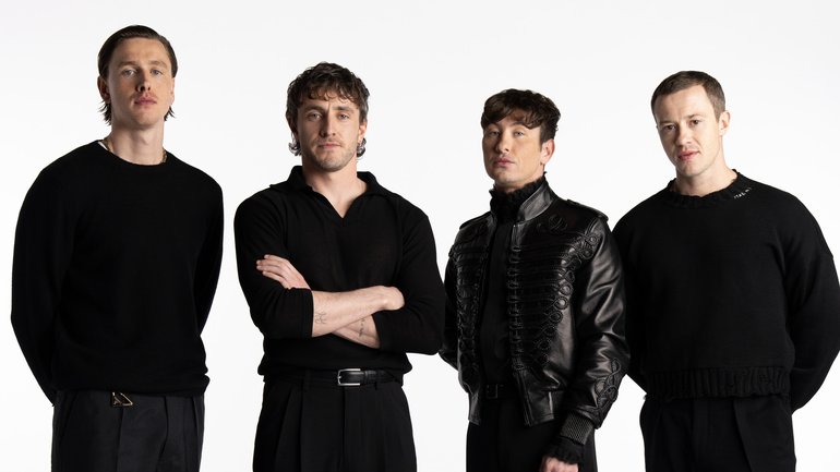 The cast of  The Beatles - A Four-Film Cinematic Event, directed by Sam Mendes. (l to r) Harris Dickinson (John Lennon), Paul Mescal (Paul McCartney), Barry Keoghan (Ringo Starr), and Joseph Quinn (George Harrison). 