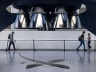 A SpaceX Falcon 9 reusable rocket booster on display outside the company's facilities in Hawthorne, California. 