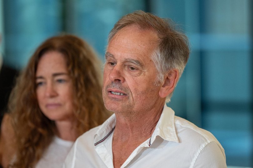 Phil Haines, husband of Helen Haines, speaks to media during a press conference at Alfred Hospital in Melbourne.