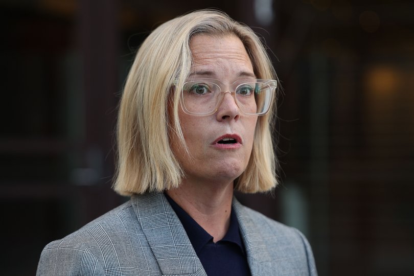 MP Hannah Beazley leaves parliament following an incident at her Victoria Park electoral office where a man reportedly made verbal threats while armed with Nunchucks