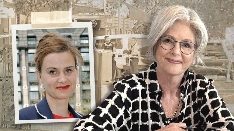 Indi MP Helen Haines and, inset, British MP Jo Cox who was stabbed to death by a constituent.