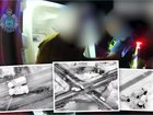 A police chase has seen a stolen 4WD shove another car out of the way, ram police vehicles and terrifyingly speed across an intersection as the driver allegedly tried to evade arrest in the South West.