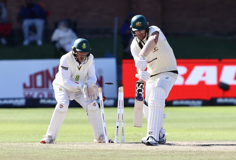 Scott Boland of Australia loses his wicket.