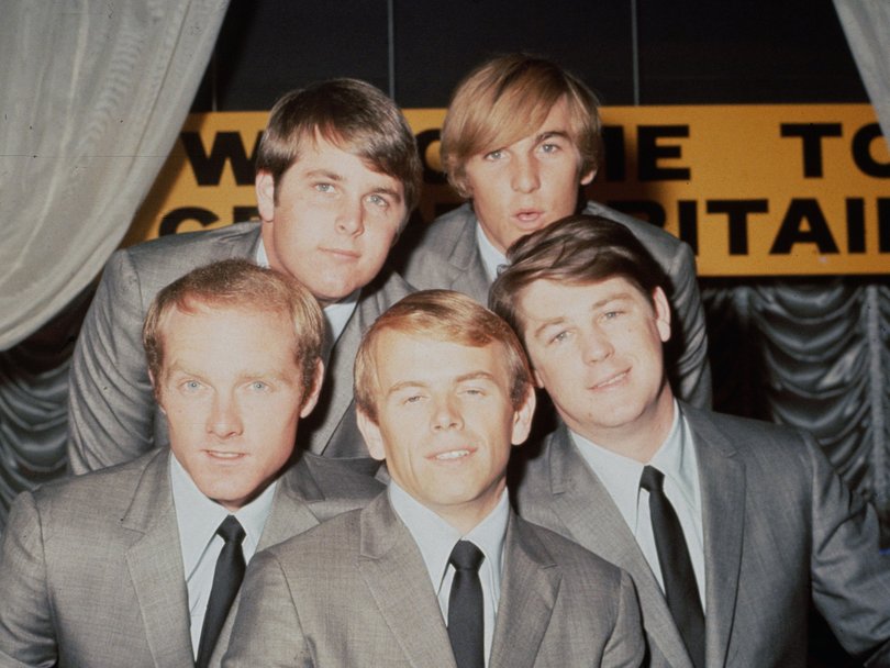The Beach Boys in 1964: (Back row) Brian Wilson and Dennis Wilson, (front) Mike Love, Al Jardine and Carl Wilson.
