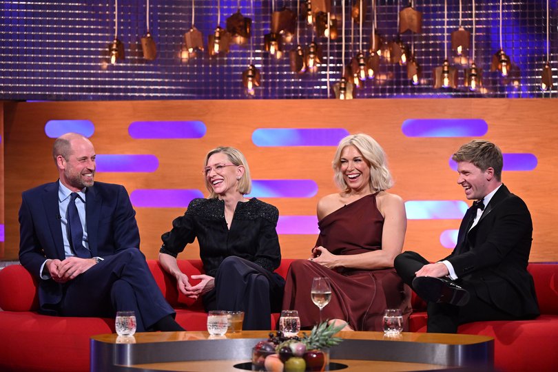 The Prince of Wales, Cate Blanchett, Hannah Waddingham and Robert Irwin during filming for the Graham Norton Show.