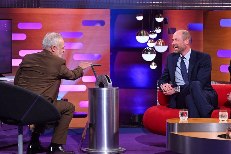 The Prince of Wales with host Graham Norton during filming for the Graham Norton Show, at BBC Studioworks.