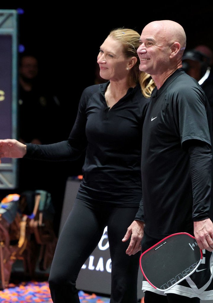 Steffi Graf and Andre Agassi during a pickleball tournament in Las Vegas in 2025.
