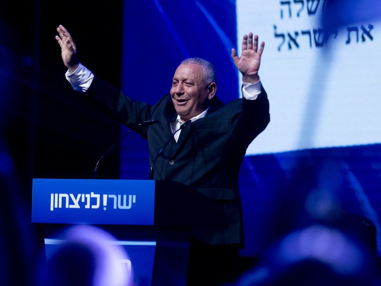 Gadi Eisenkot greets supporters during a campaign rally on Sunday.
