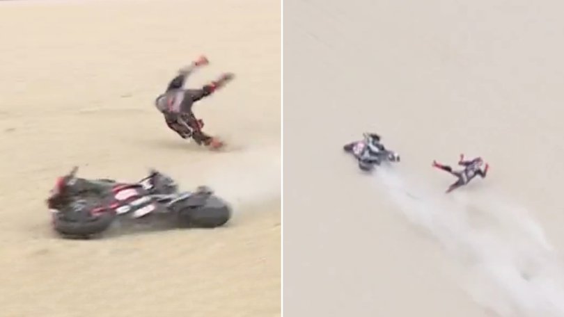 Jorge Martin came off his bike in a tussle with Marc Marquez.