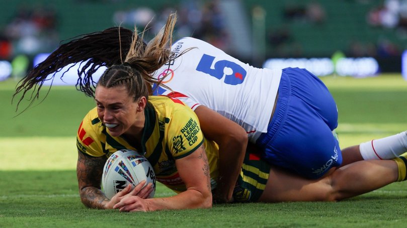 Julia Robinson went down with a wrist injury in the Jilaroos’ win over England.