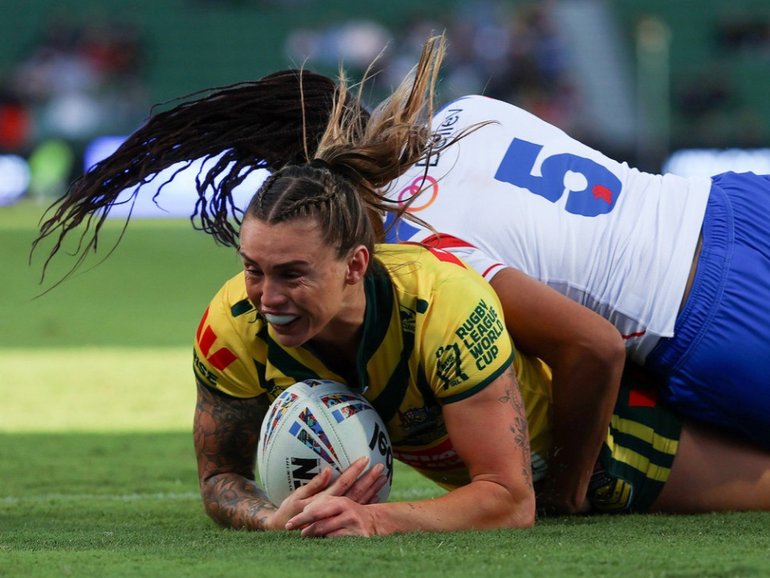 Julia Robinson went down with a wrist injury in the Jilaroos’ win over England. 