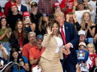 US President Donald Trump greets rapper Nicki Minaj during a campaign event in Port Huron.