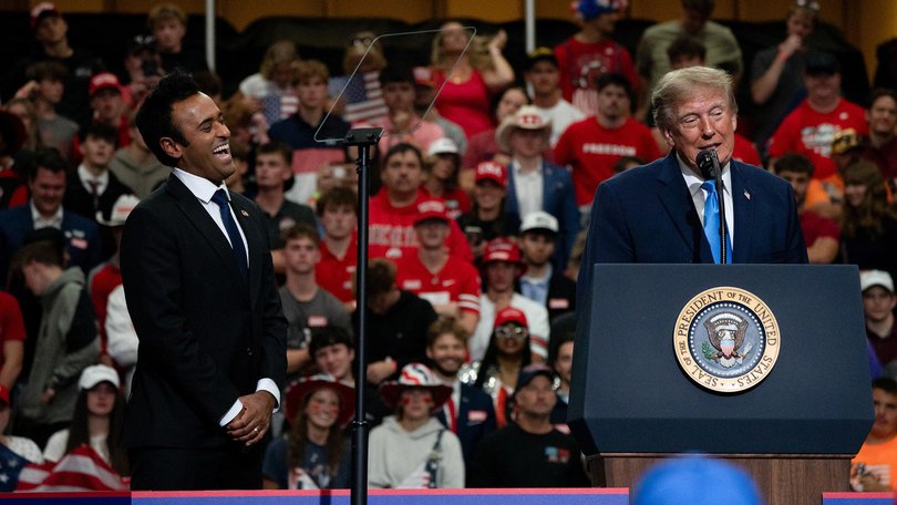 Vivek Ramaswamy and Donald Trump campaign in Ohio.
