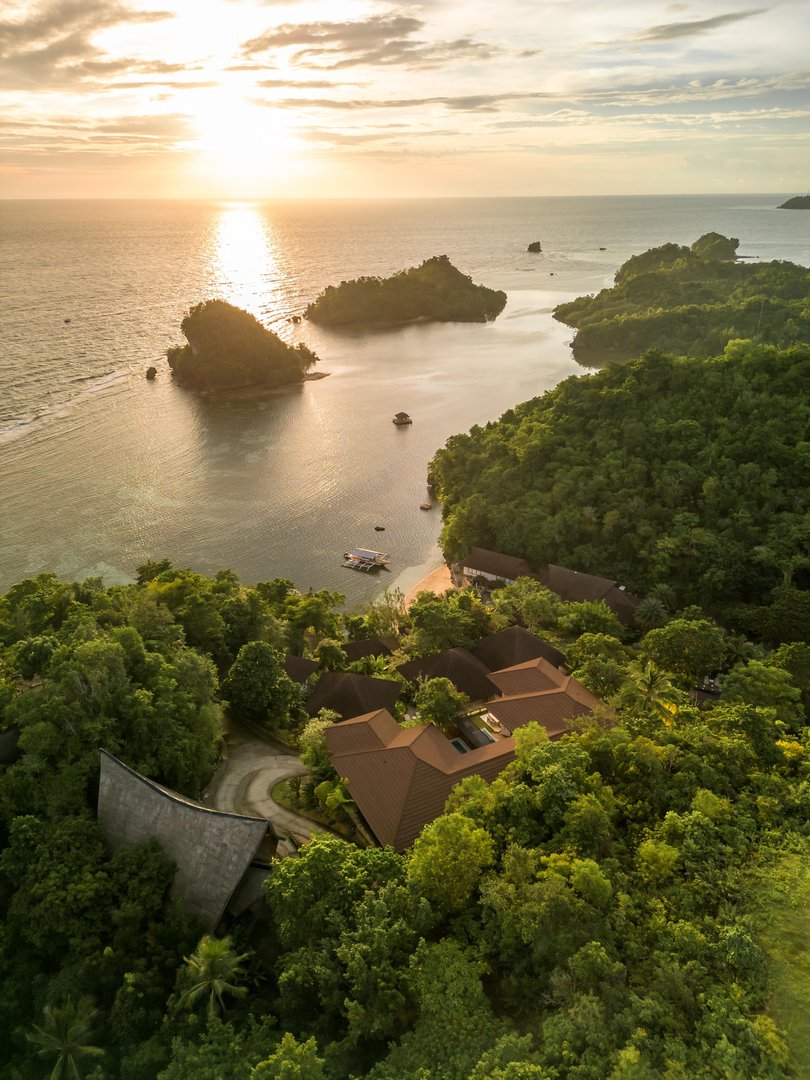 An aerial view of Campomanes Bay.