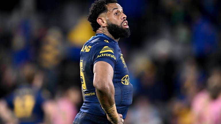 Josh Addo-Carr of the Eels looks on following his team’s loss during the NRL Round 21 match between the Parramatta Eels and the Penrith Panthers at CommBank Stadium in Sydney, Thursday, July 23, 2026. (AAP Image/Dan Himbrechts) NO ARCHIVING, EDITORIAL USE ONLY DAN HIMBRECHTS