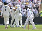 Temba Bavuma of South Africa leaves the field after being bowled by Nathan Lyon.