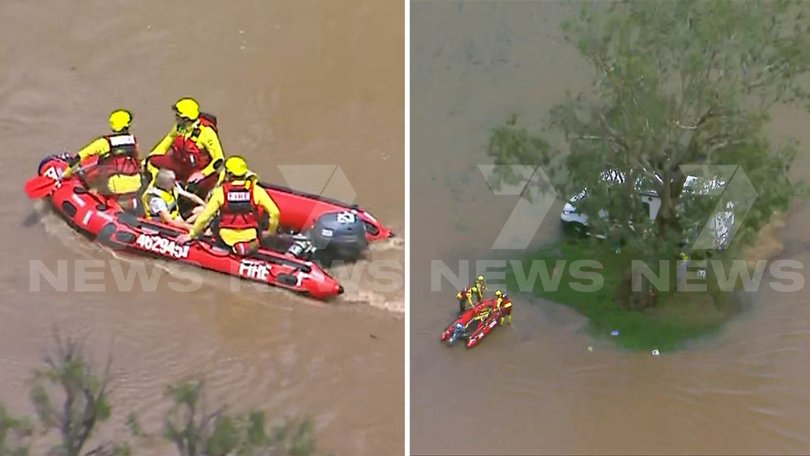 Six campers were rescued after becoming trapped in flood waters.