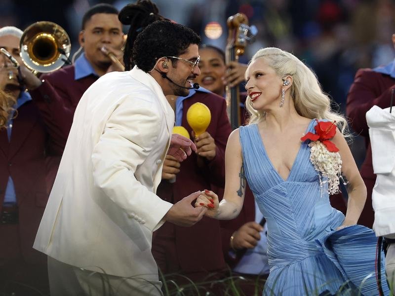 Bad Bunny was joined on stage by Lady Gaga during the 2026 Super Bowl performance.