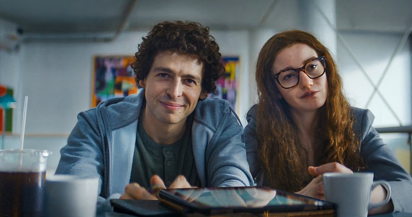 Anthony Boyle as Sam Bankman-Fried and Julia Garner as Caroline Ellison in The Altruists. 