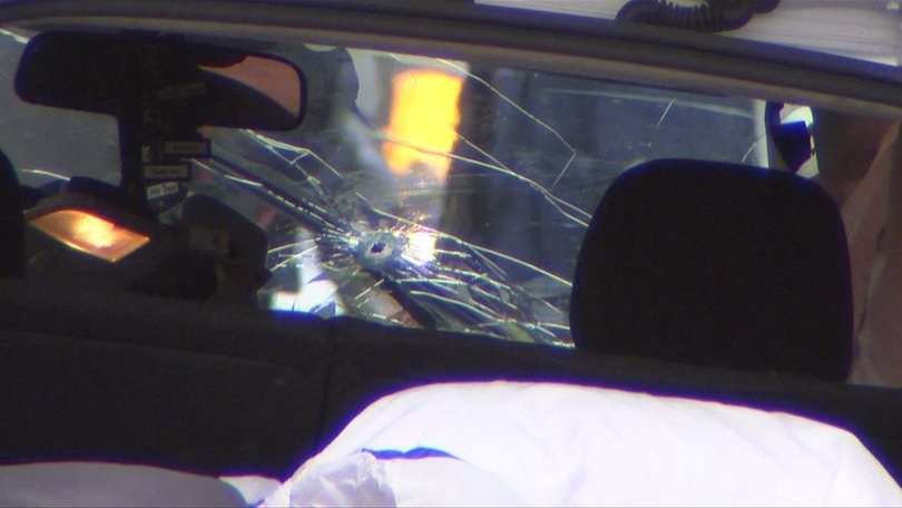 What appeared to be a bullet hole could be seen in the Hyundai’s windscreen.