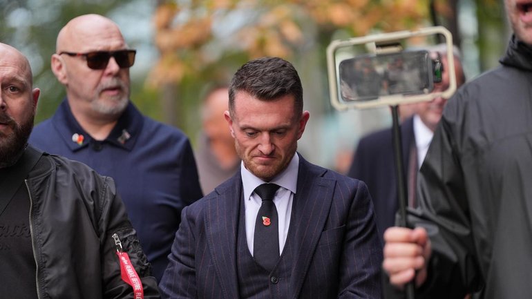 A judge says he will consider "all options" when sentencing Tommy Robinson in December. (AP PHOTO)