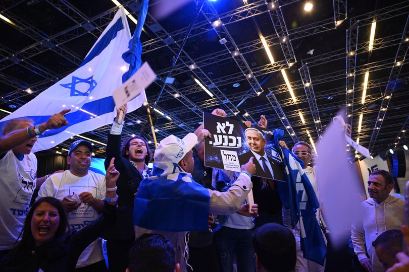 Supporters gather at the Likud Party election-night event.