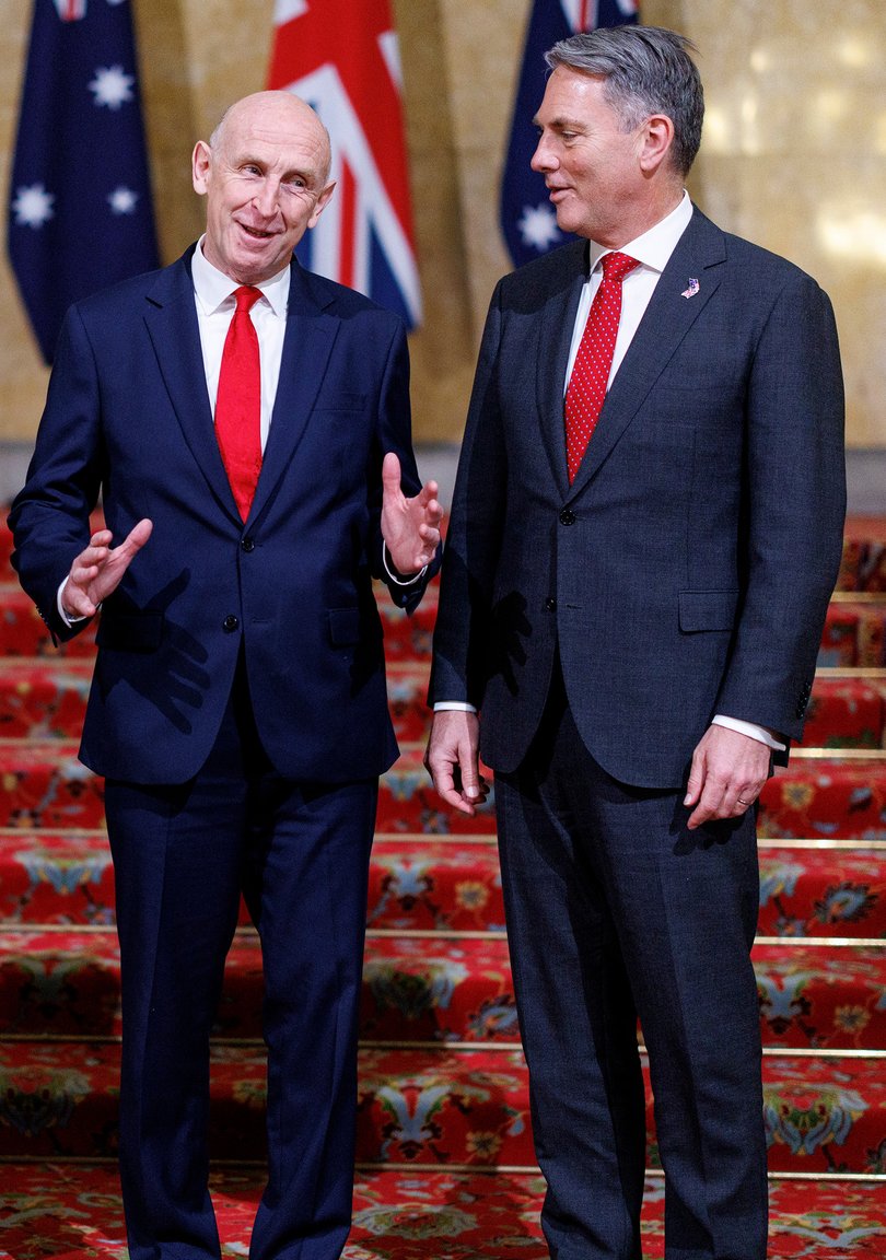 Former defence secretary John Healey with Defence Minister Richard Marles in June not long before his resignation.