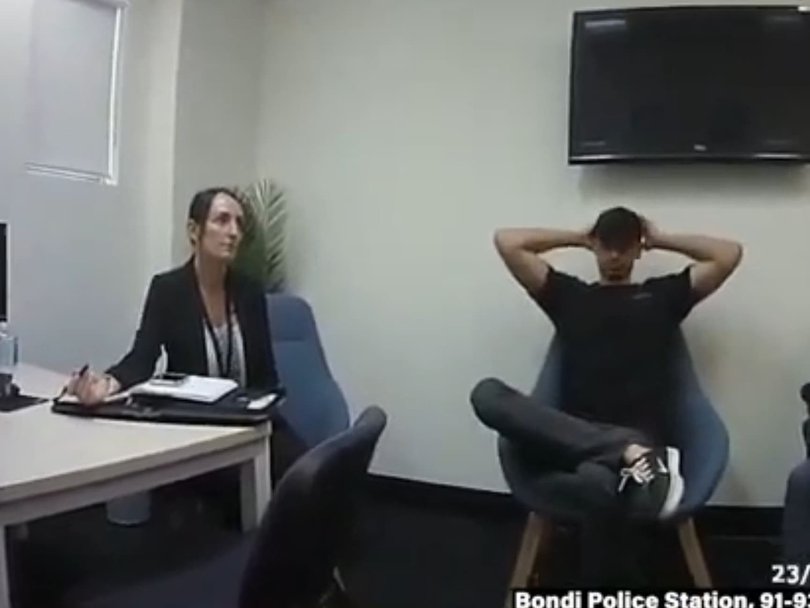 Footage of the moment Mr Lamarre-Condon turned himself in after the alleged murders. Picture: Court exhibit.