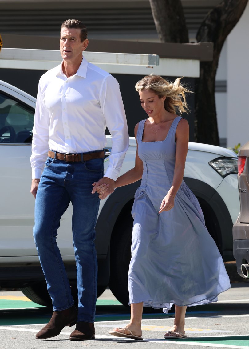 Ben Roberts-Smith speaks on the Gold Coast alongside his partner Sarah Matulin. Picture: Peter Barnes