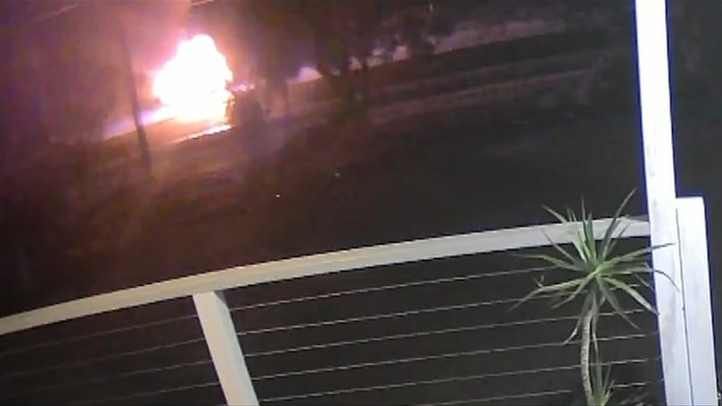 A getaway car was found engulfed in flames after the shooting.