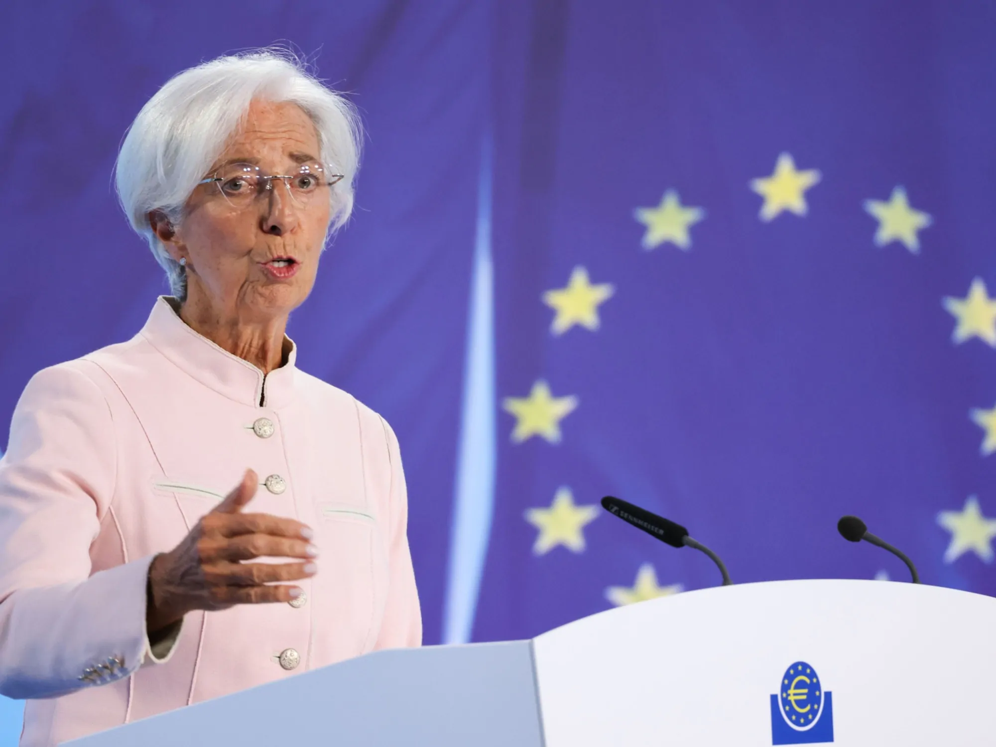 Christine Lagarde, president of the European Central Bank (ECB), at a rates decision news conference in Frankfurt, Germany, on Thursday, Sept. 14, 2023. The ECB raised interest rates again, acting for the 10th consecutive time to choke inflation out of the euro zone’s increasingly feeble economy. Photographer: Alex Kraus/Bloomberg